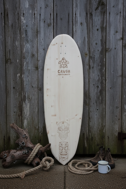 Surfboard with rustic coastal elements